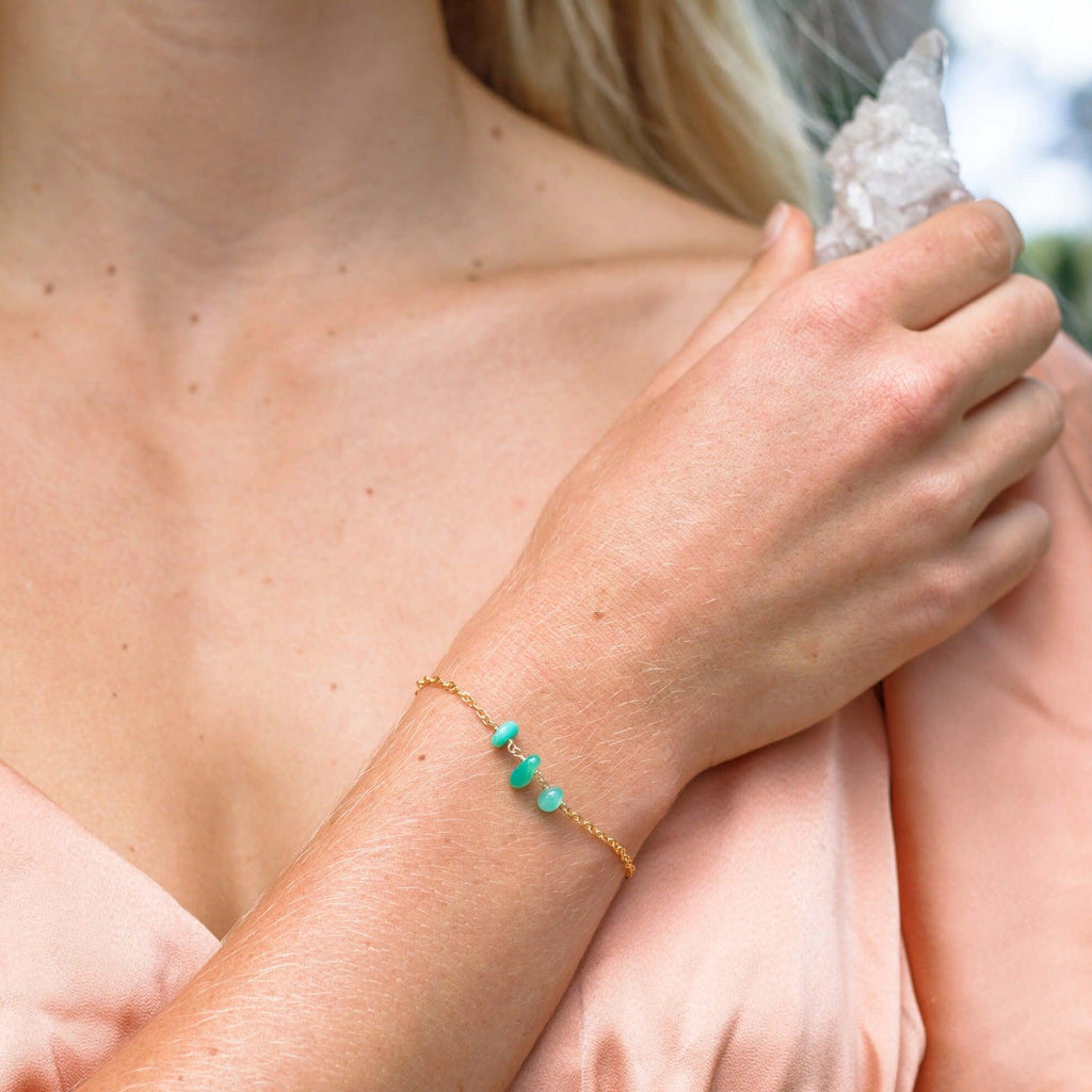Chrysoprase Beaded Chain Bracelet - Chrysoprase Beaded Chain Bracelet - Sterling Silver - Luna Tide Handmade Crystal Jewellery