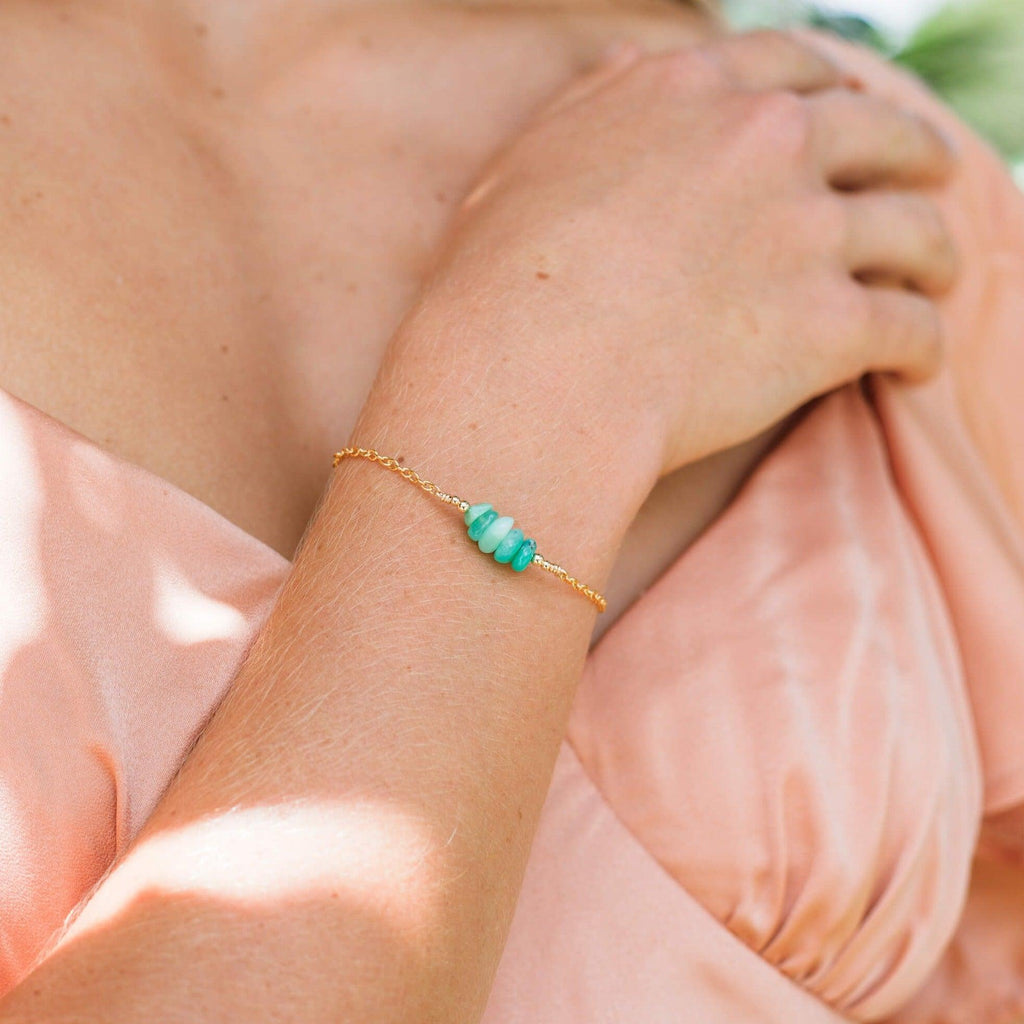 Chrysoprase Chip Bead Bar Bracelet - Chrysoprase Chip Bead Bar Bracelet - 14k Gold Fill - Luna Tide Handmade Crystal Jewellery