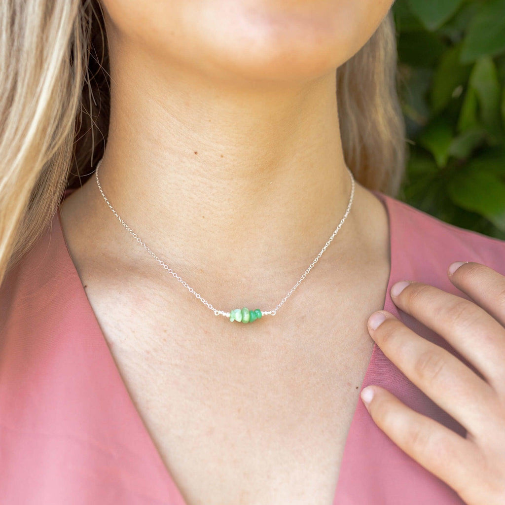 Chrysoprase Chip Bead Bar Necklace - Chrysoprase Chip Bead Bar Necklace - 14k Gold Fill - Luna Tide Handmade Crystal Jewellery