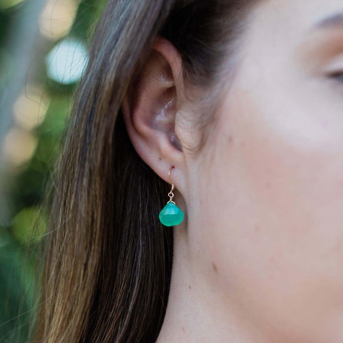 Chrysoprase Gemstone Teardrop Dangle Earrings - Chrysoprase Gemstone Teardrop Dangle Earrings - 14k Gold Fill - Luna Tide Handmade Crystal Jewellery