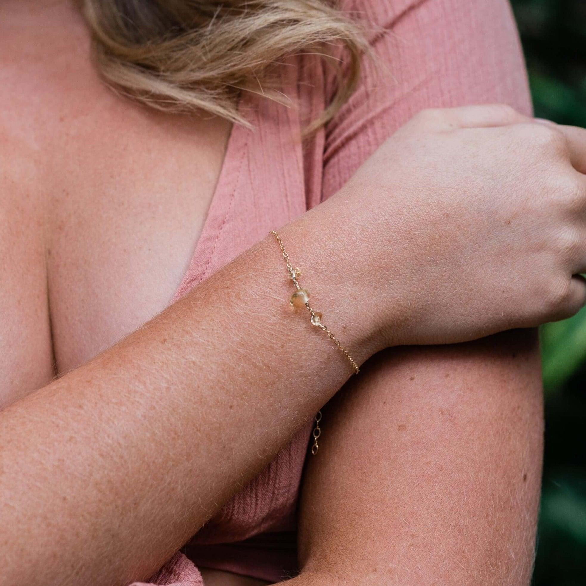 Citrine Beaded Chain Bracelet - Citrine Beaded Chain Bracelet - 14k Gold Fill - Luna Tide Handmade Crystal Jewellery