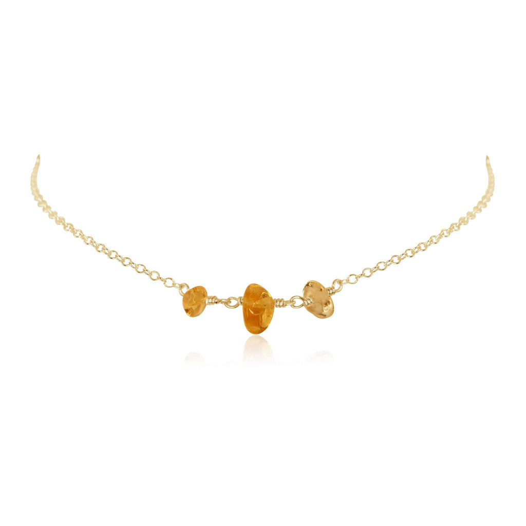 Citrine Beaded Chain Choker Necklace - Citrine Beaded Chain Choker Necklace - 14k Gold Fill - Luna Tide Handmade Crystal Jewellery