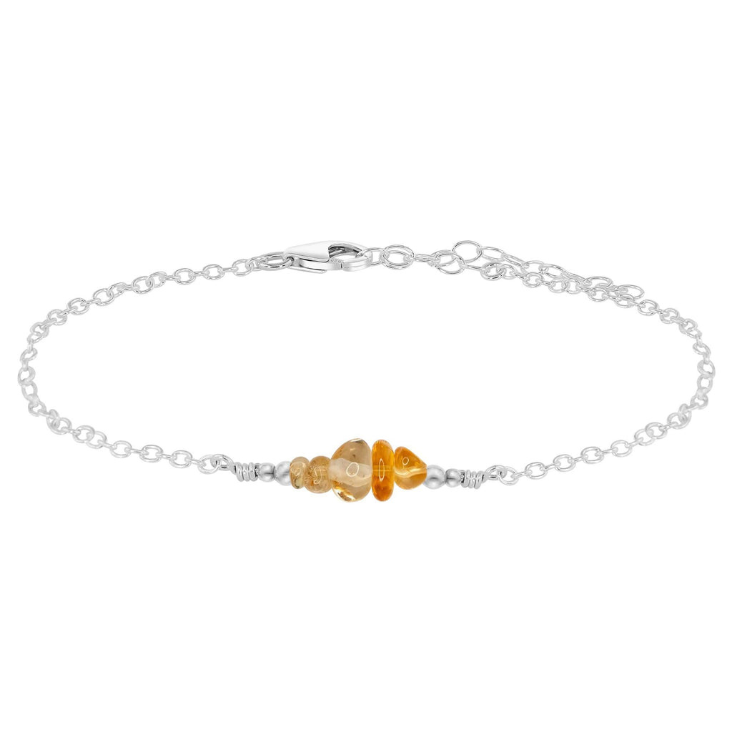 Citrine Chip Bead Bar Anklet - Citrine Chip Bead Bar Anklet - Sterling Silver - Luna Tide Handmade Crystal Jewellery