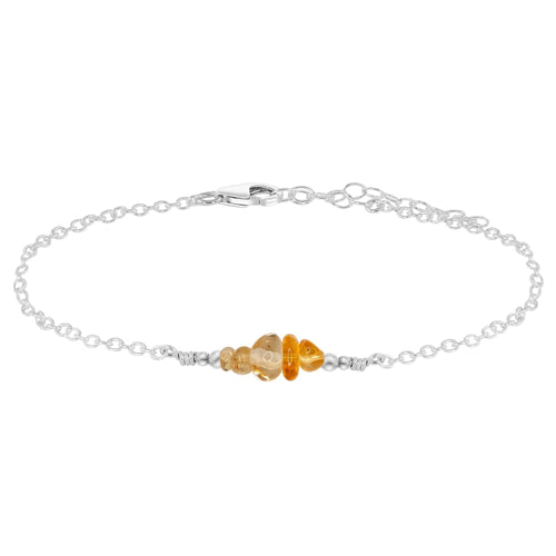 Citrine Chip Bead Bar Anklet - Citrine Chip Bead Bar Anklet - Sterling Silver - Luna Tide Handmade Crystal Jewellery