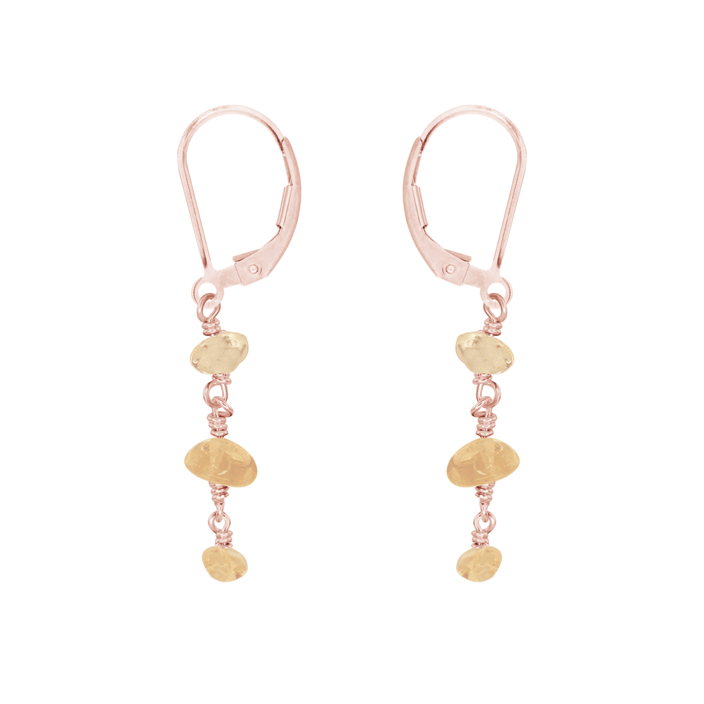 Citrine Crystal Beaded Chain Dangle Leverback Earrings - Citrine Crystal Beaded Chain Dangle Leverback Earrings - 14k Rose Gold Fill - Luna Tide Handmade Crystal Jewellery