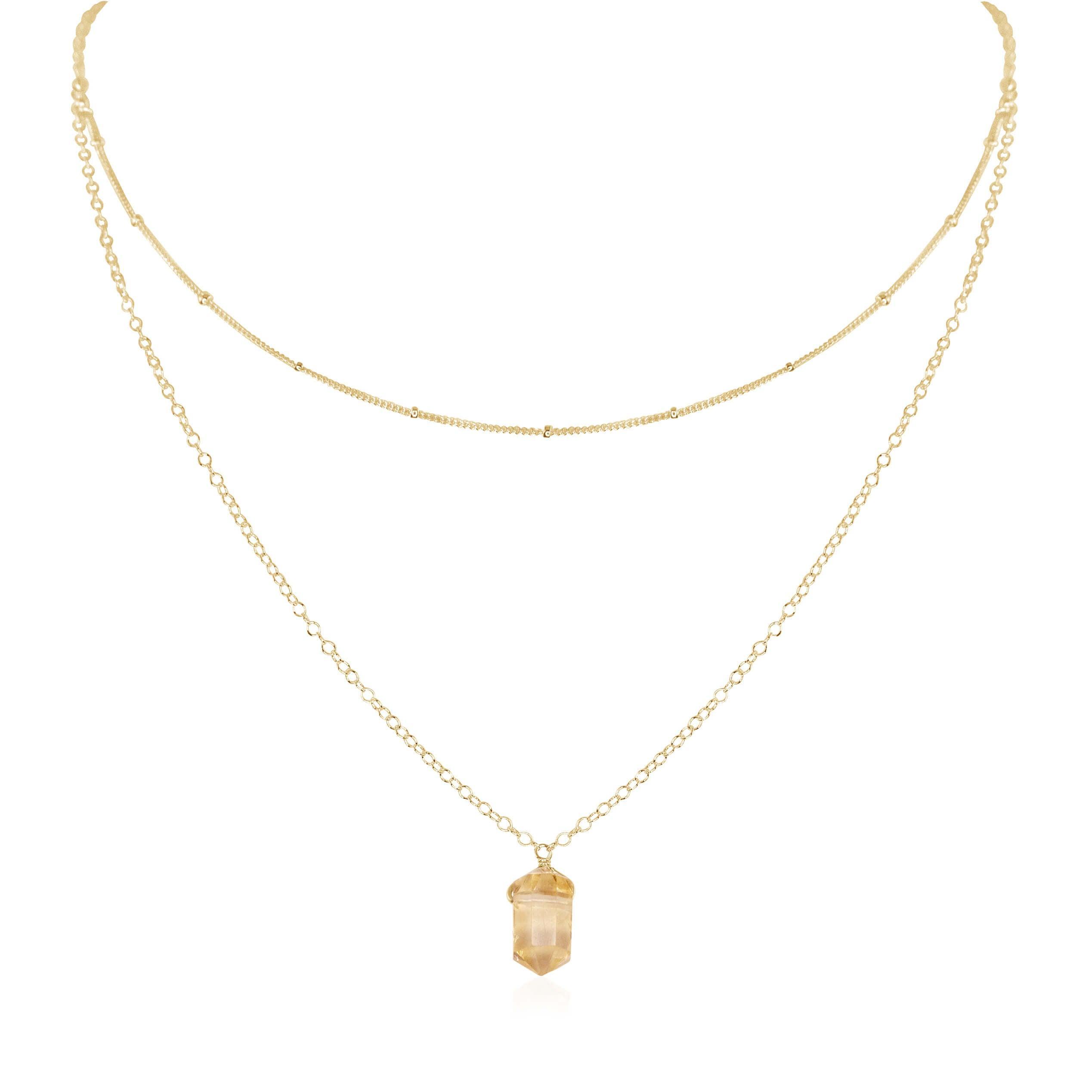 Citrine Double Terminated Crystal Chain Layered Choker Necklace - Citrine Double Terminated Crystal Chain Layered Choker Necklace - 14k Gold Fill - Luna Tide Handmade Crystal Jewellery