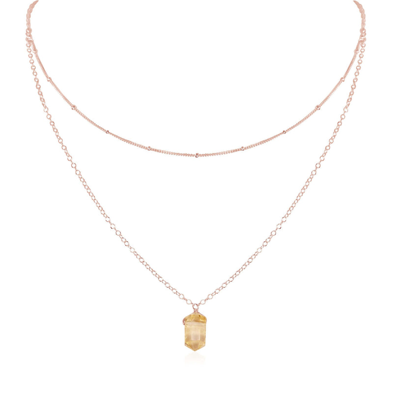 Double Terminated Crystal Layered Choker - Citrine - 14K Rose Gold Fill - Luna Tide Handmade Jewellery