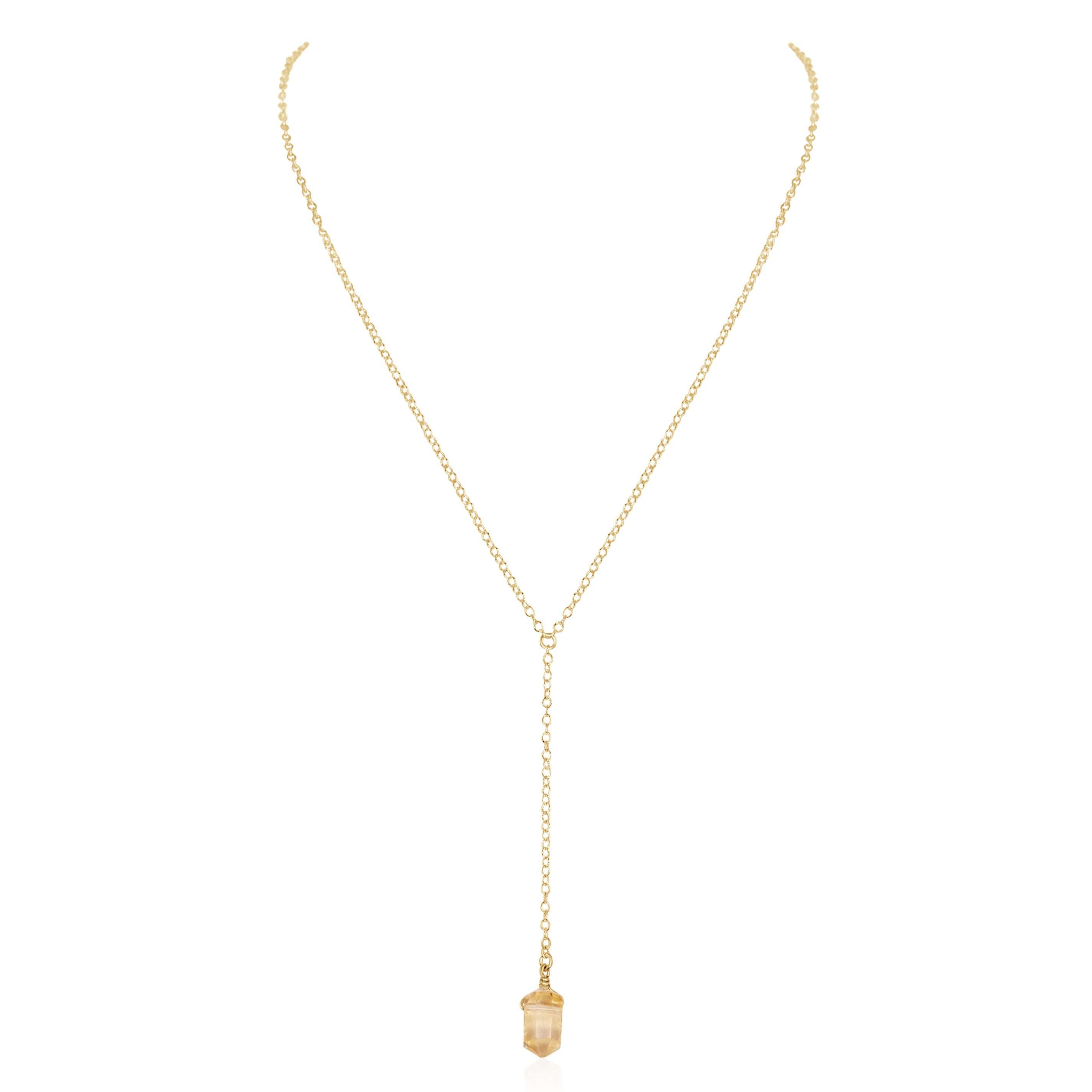 Citrine Double Terminated Mini Crystal Point Lariat Necklace - Citrine Double Terminated Mini Crystal Point Lariat Necklace - 14k Gold Fill - Luna Tide Handmade Crystal Jewellery