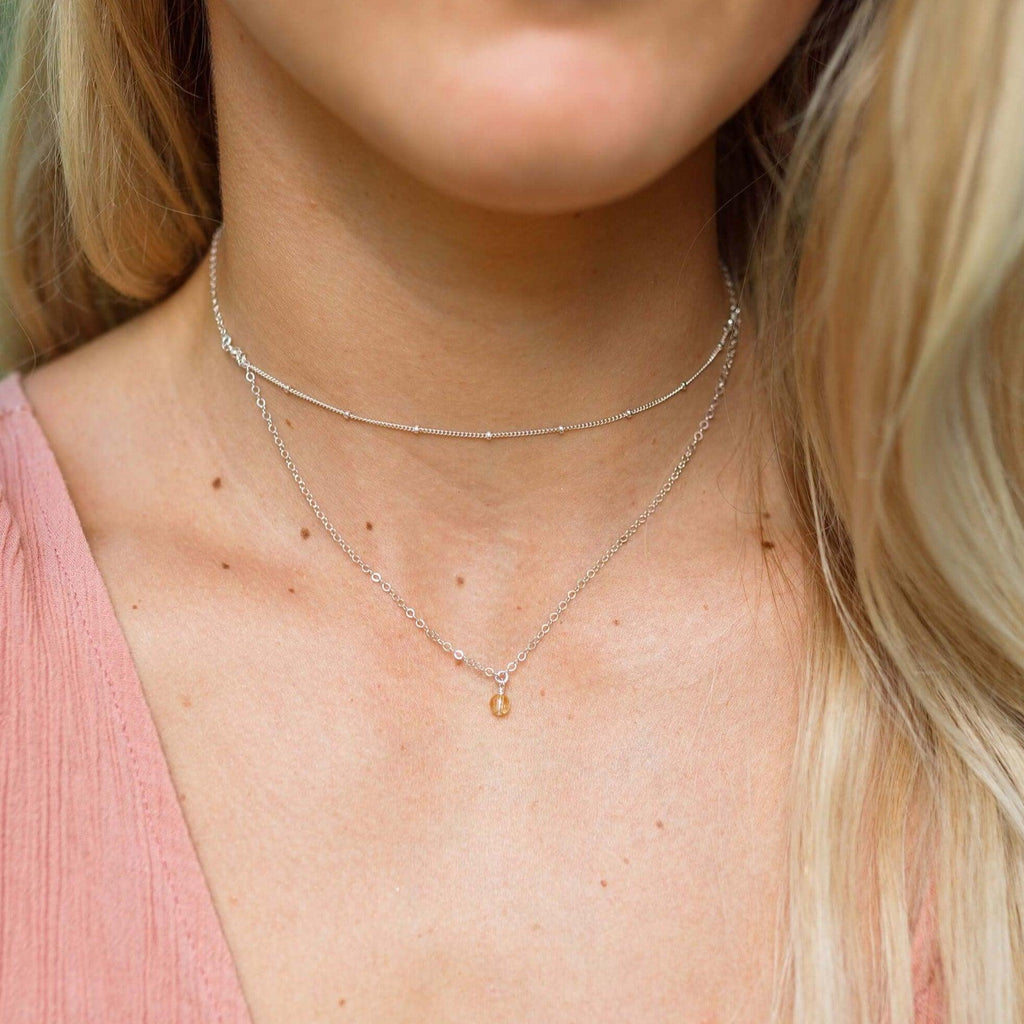 Citrine Gemstone Chain Layered Choker Necklace - Citrine Gemstone Chain Layered Choker Necklace - 14k Gold Fill - Luna Tide Handmade Crystal Jewellery