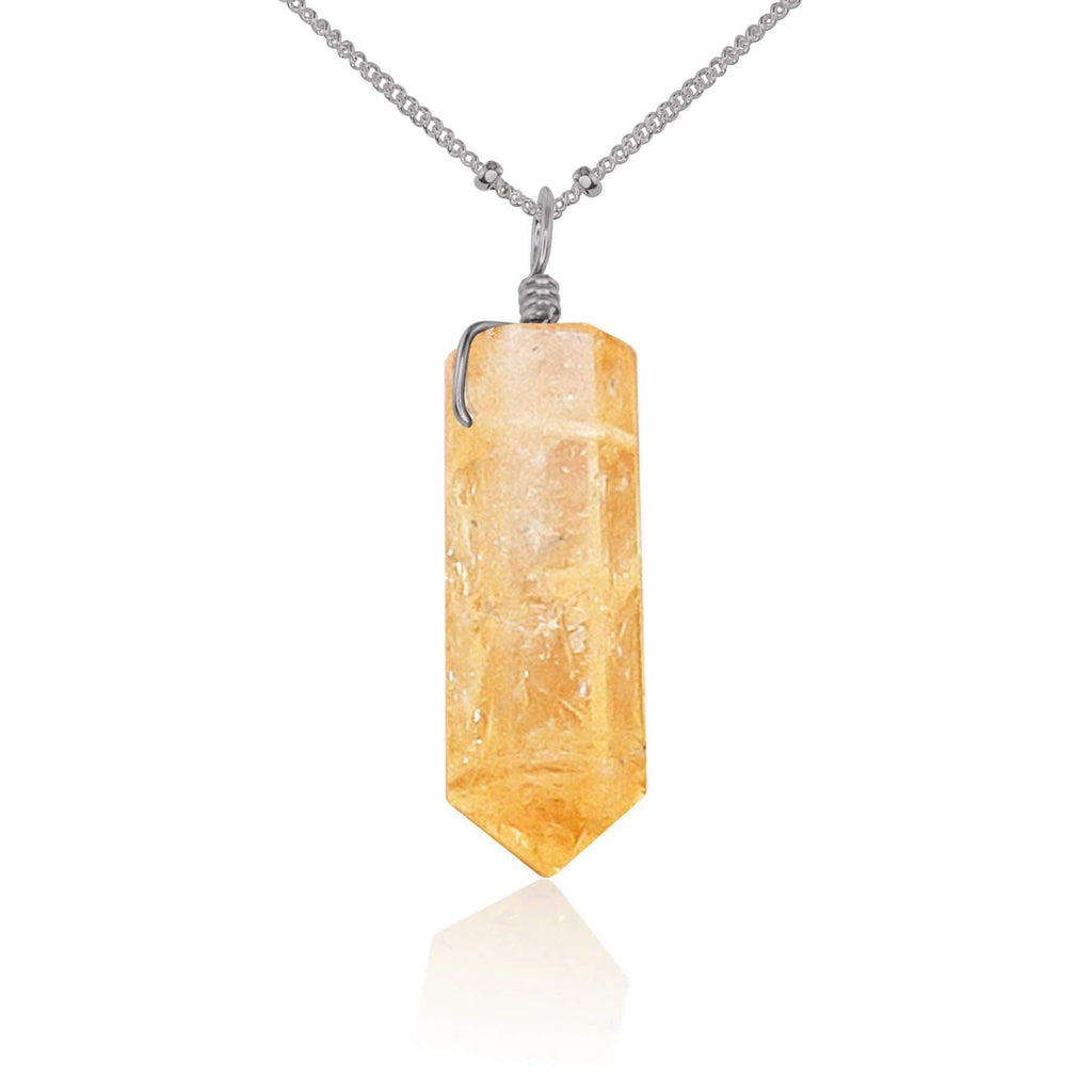 Citrine Gemstone Generator Tower Point Pendant Necklace - Citrine Gemstone Generator Tower Point Pendant Necklace - Stainless Steel / Satellite - Luna Tide Handmade Crystal Jewellery