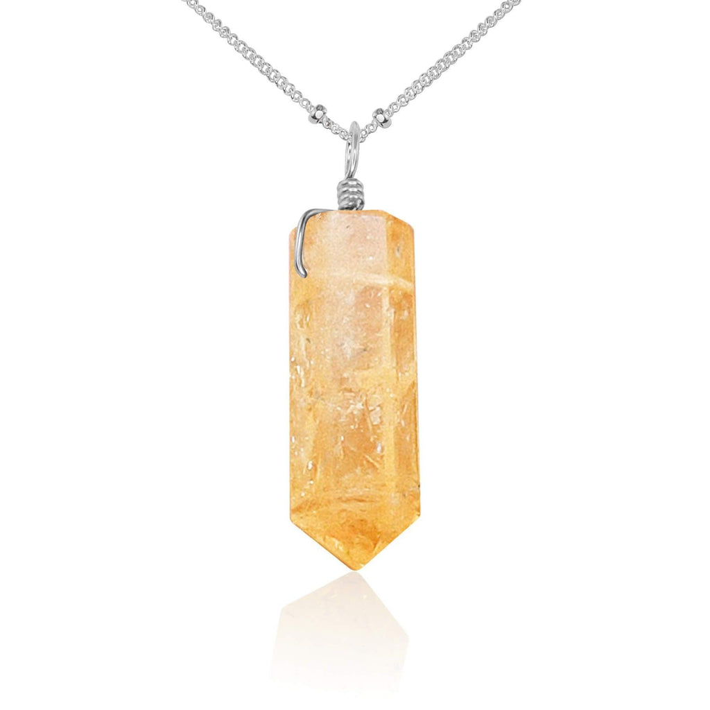 Citrine Gemstone Generator Tower Point Pendant Necklace - Citrine Gemstone Generator Tower Point Pendant Necklace - Sterling Silver / Satellite - Luna Tide Handmade Crystal Jewellery