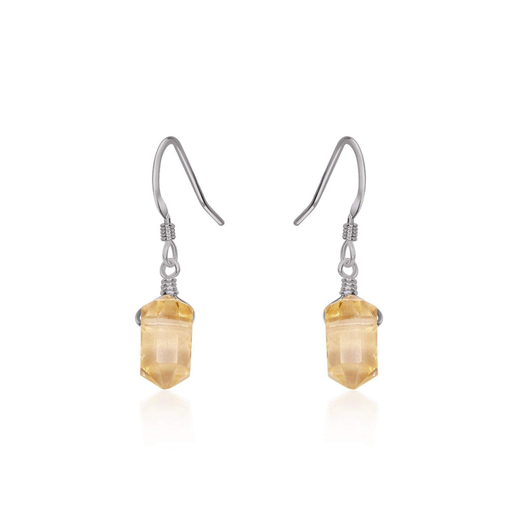 Citrine Mini Double Terminated Crystal Point Dangle Drop Earrings - Citrine Mini Double Terminated Crystal Point Dangle Drop Earrings - Stainless Steel - Luna Tide Handmade Crystal Jewellery