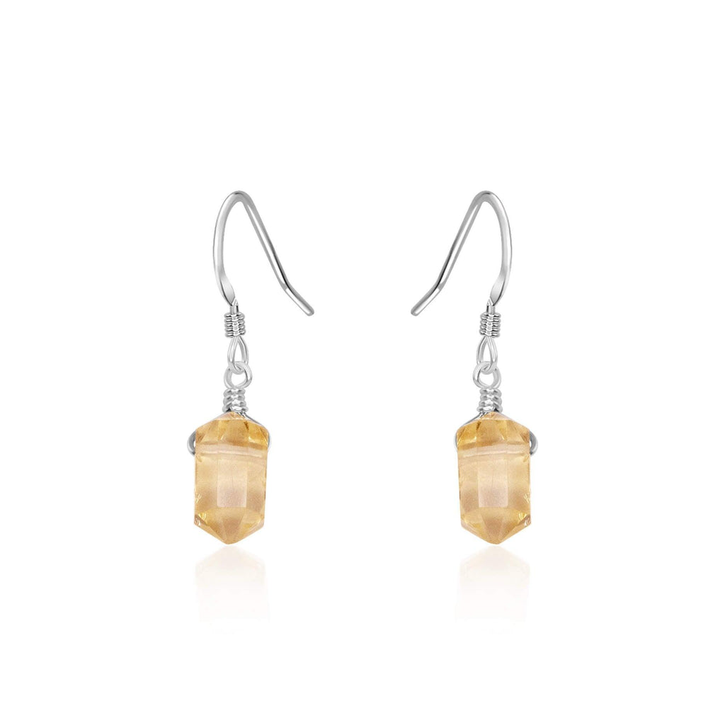 Citrine Mini Double Terminated Crystal Point Dangle Drop Earrings - Citrine Mini Double Terminated Crystal Point Dangle Drop Earrings - Sterling Silver - Luna Tide Handmade Crystal Jewellery