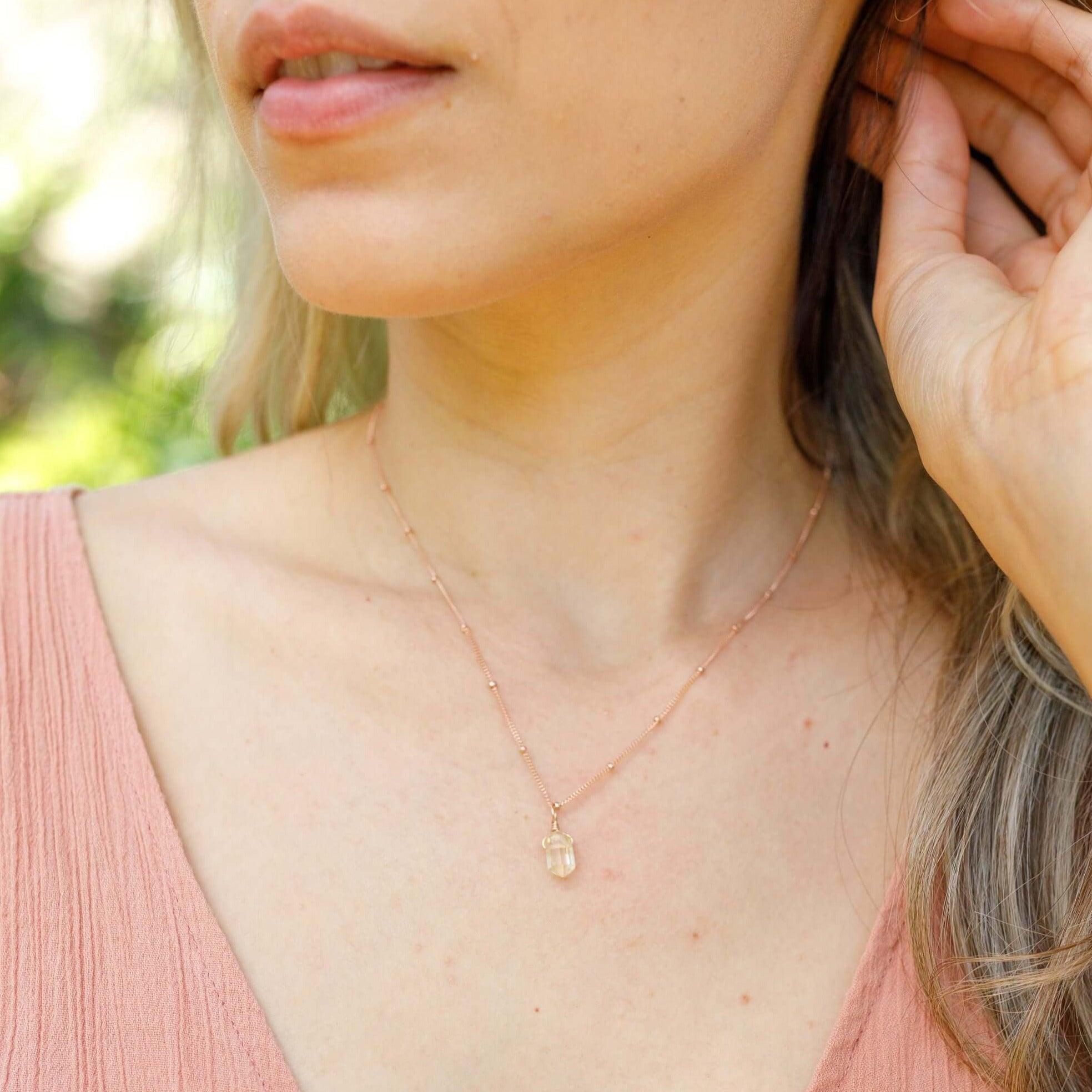 Citrine Mini Double Terminated Crystal Point Pendant Necklace - Citrine Mini Double Terminated Crystal Point Pendant Necklace - 14k Gold Fill / Cable - Luna Tide Handmade Crystal Jewellery
