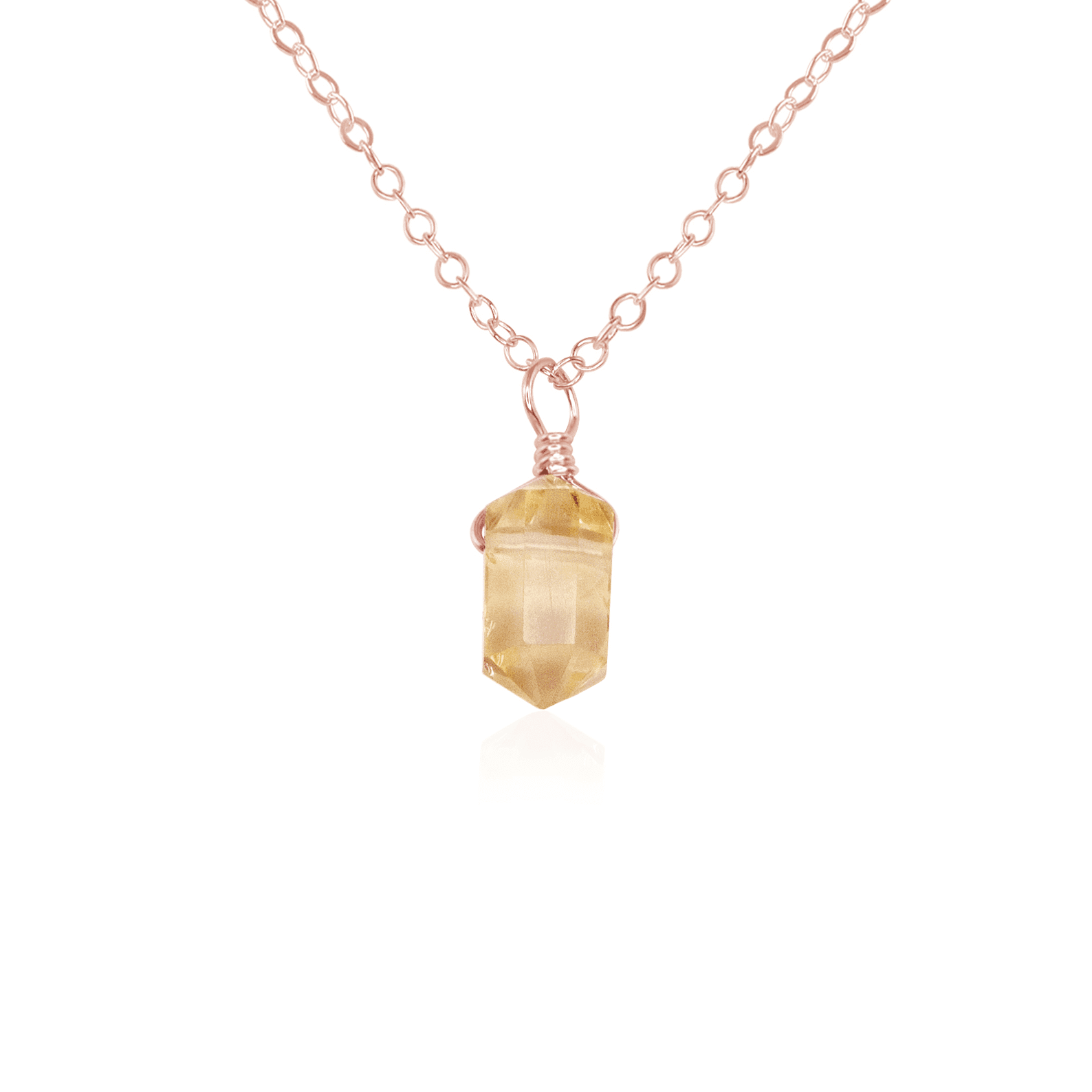 Citrine Mini Double Terminated Crystal Point Pendant Necklace - Citrine Mini Double Terminated Crystal Point Pendant Necklace - 14k Rose Gold Fill / Cable - Luna Tide Handmade Crystal Jewellery