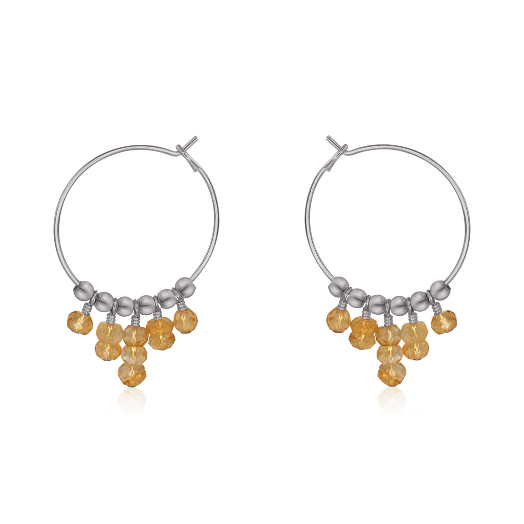 Citrine Statement Hoop Earrings - Citrine Statement Hoop Earrings - Stainless Steel - Luna Tide Handmade Crystal Jewellery