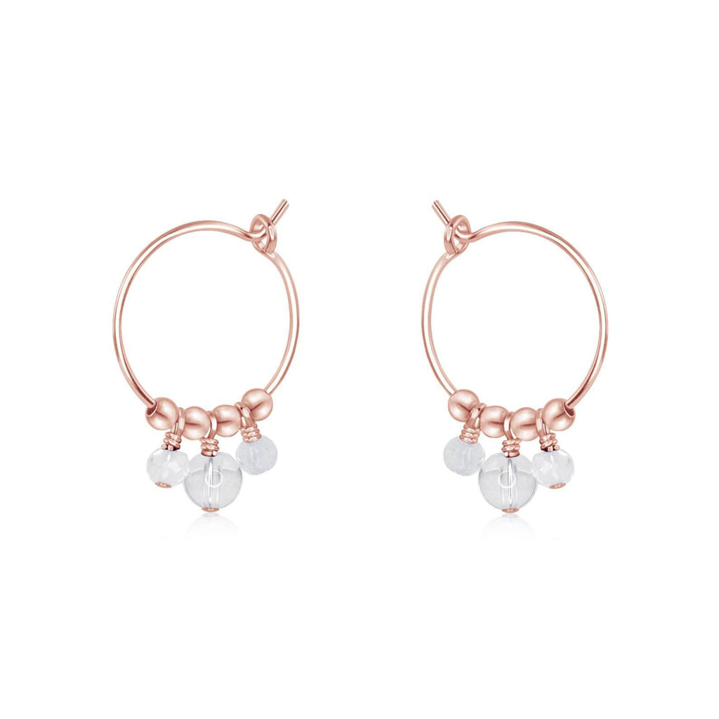 Clear Crystal Quartz Gemstone Bead Drop Hoop Earrings - Clear Crystal Quartz Gemstone Bead Drop Hoop Earrings - 14k Rose Gold Fill - Luna Tide Handmade Crystal Jewellery
