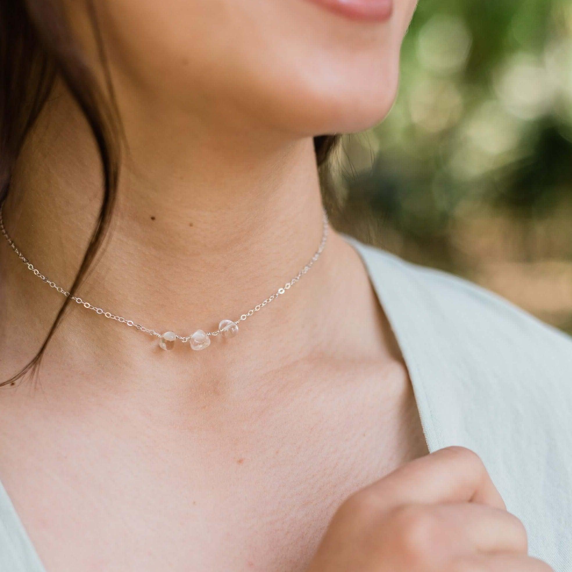 Crystal Quartz Beaded Chain Choker Necklace - Crystal Quartz Beaded Chain Choker Necklace - 14k Gold Fill - Luna Tide Handmade Crystal Jewellery