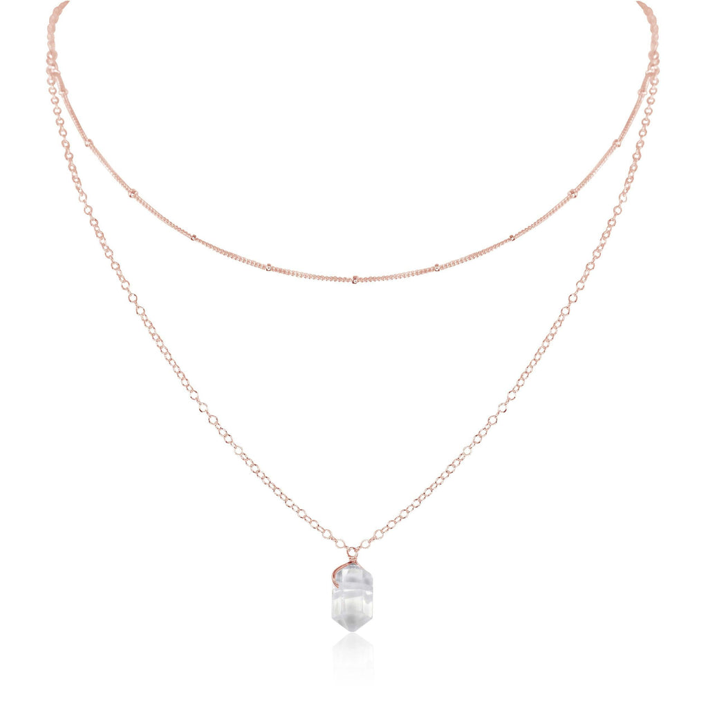 Crystal Quartz Double Terminated Crystal Chain Layered Choker Necklace - Crystal Quartz Double Terminated Crystal Chain Layered Choker Necklace - 14k Rose Gold Fill - Luna Tide Handmade Crystal Jewellery