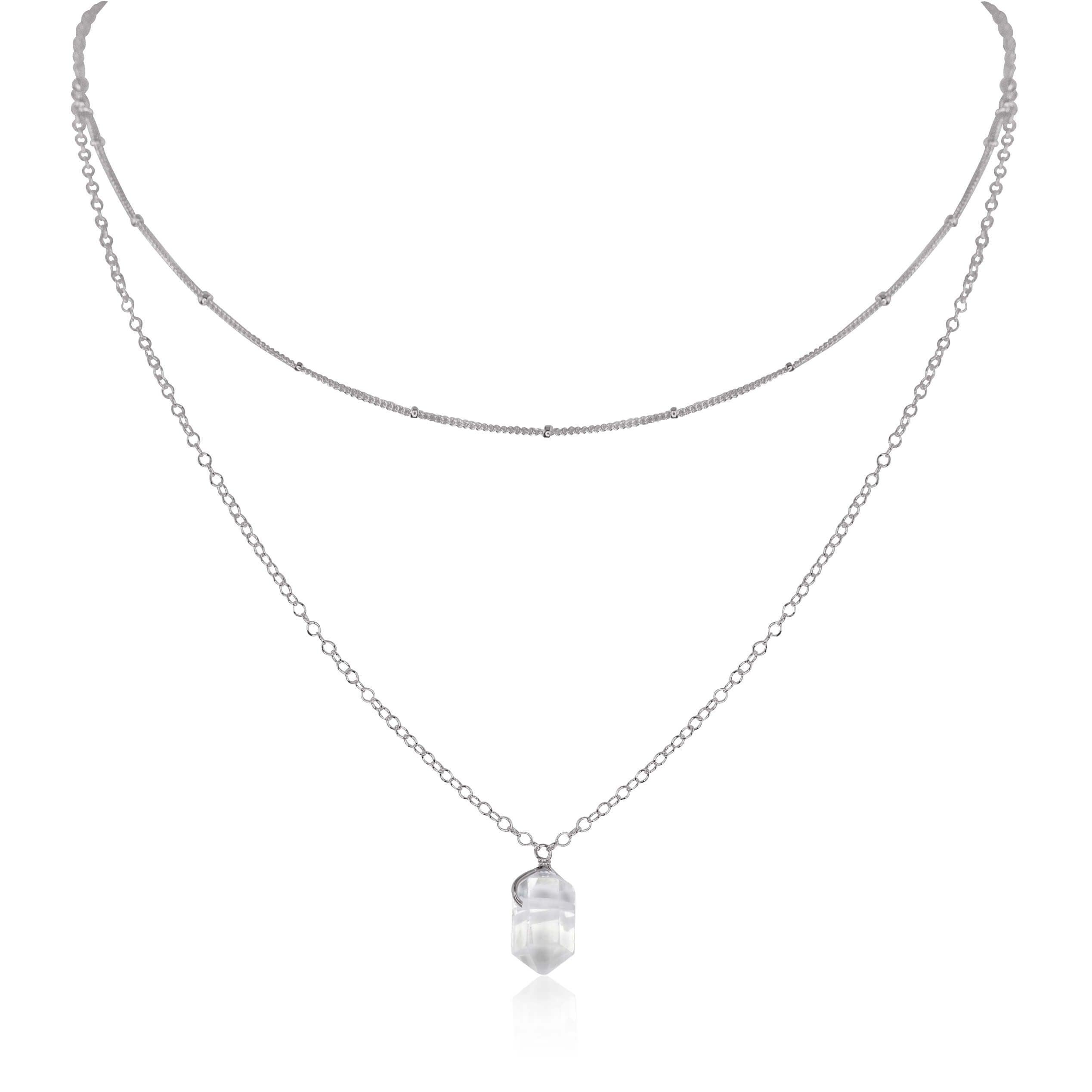 Crystal Quartz Double Terminated Crystal Chain Layered Choker Necklace - Crystal Quartz Double Terminated Crystal Chain Layered Choker Necklace - Stainless Steel - Luna Tide Handmade Crystal Jewellery