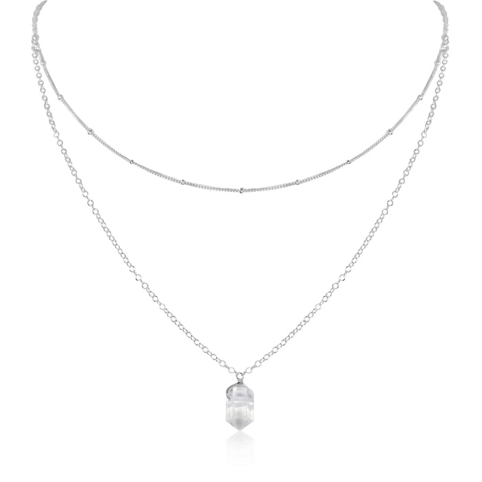 Crystal Quartz Double Terminated Crystal Chain Layered Choker Necklace - Crystal Quartz Double Terminated Crystal Chain Layered Choker Necklace - Sterling Silver - Luna Tide Handmade Crystal Jewellery