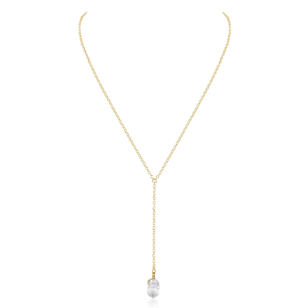 Crystal Quartz Double Terminated Mini Crystal Point Lariat Necklace - Crystal Quartz Double Terminated Mini Crystal Point Lariat Necklace - 14k Gold Fill - Luna Tide Handmade Crystal Jewellery