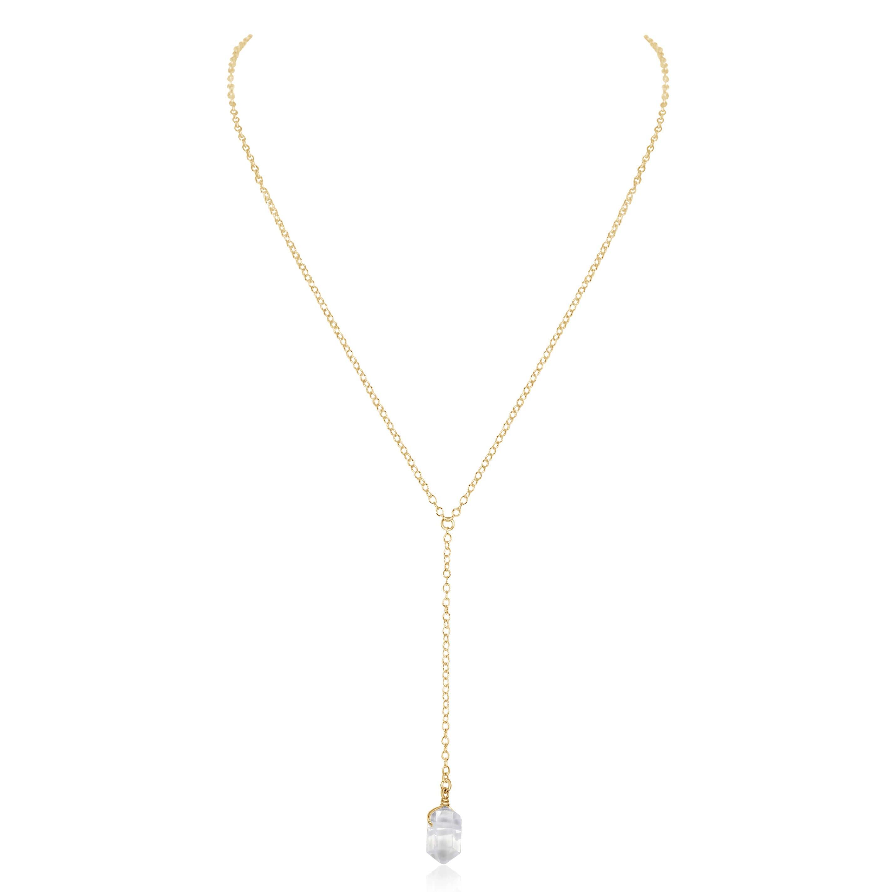 Crystal Quartz Double Terminated Mini Crystal Point Lariat Necklace - Crystal Quartz Double Terminated Mini Crystal Point Lariat Necklace - 14k Gold Fill - Luna Tide Handmade Crystal Jewellery