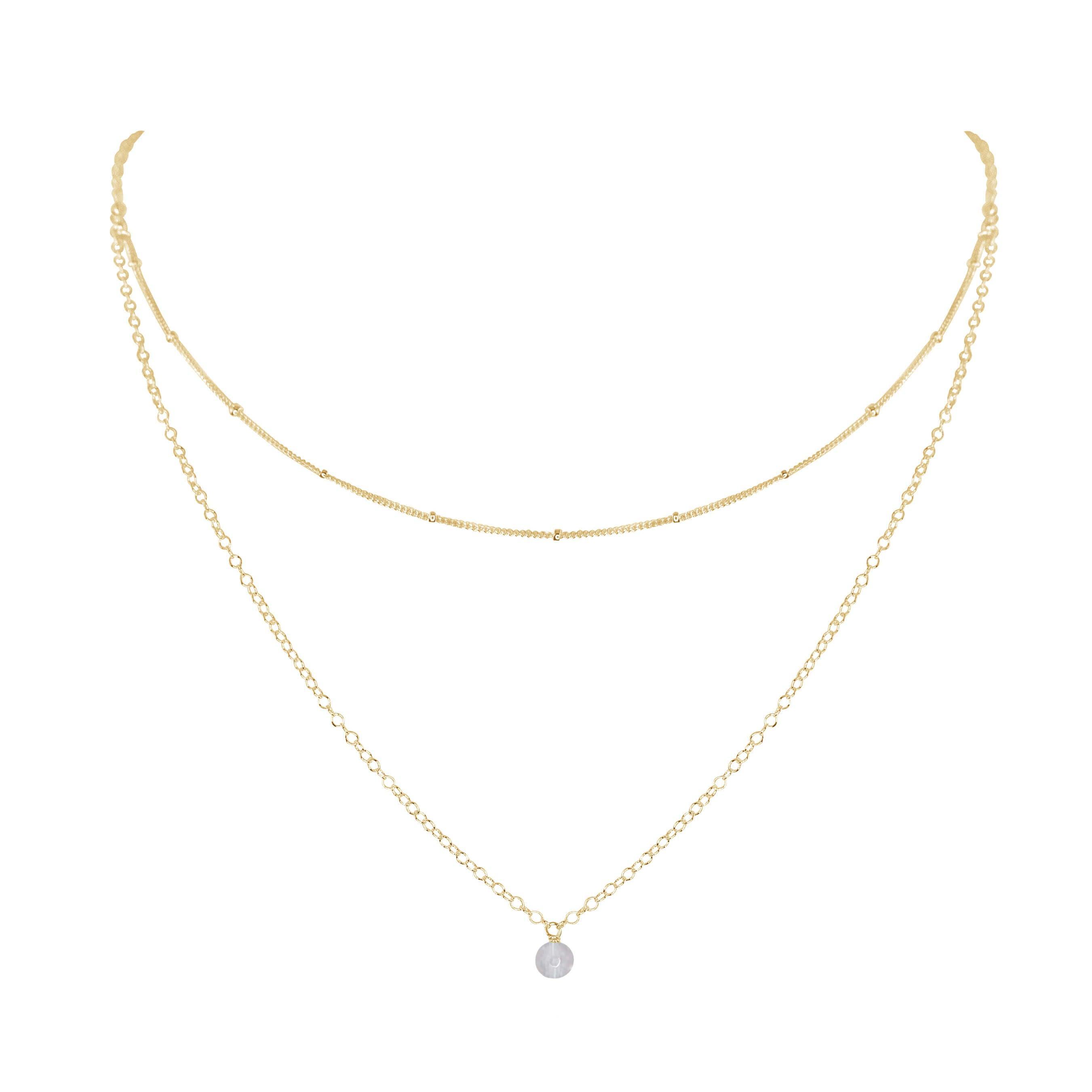 Crystal Quartz Gemstone Chain Layered Choker Necklace - Crystal Quartz Gemstone Chain Layered Choker Necklace - 14k Gold Fill - Luna Tide Handmade Crystal Jewellery