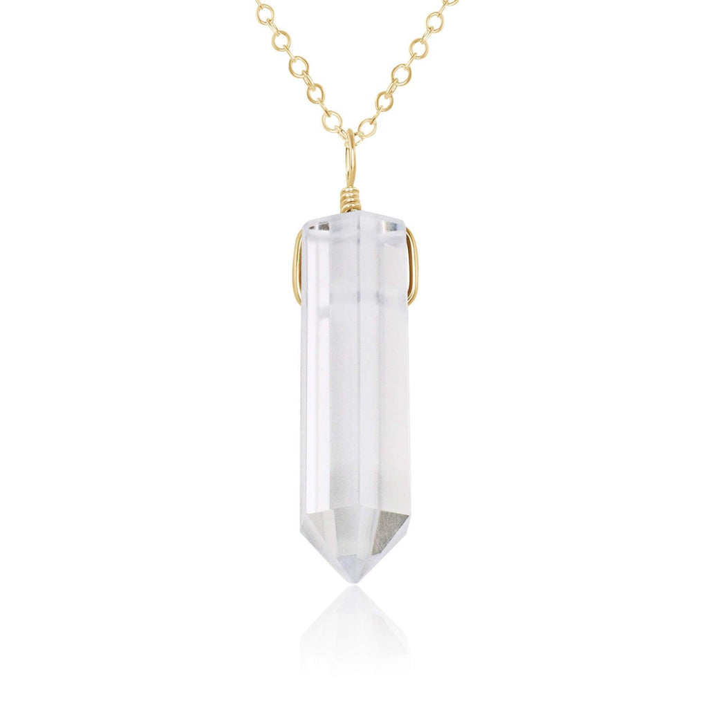 Crystal Quartz Gemstone Generator Tower Point Pendant Necklace - Crystal Quartz Gemstone Generator Tower Point Pendant Necklace - 14k Gold Fill / Cable - Luna Tide Handmade Crystal Jewellery