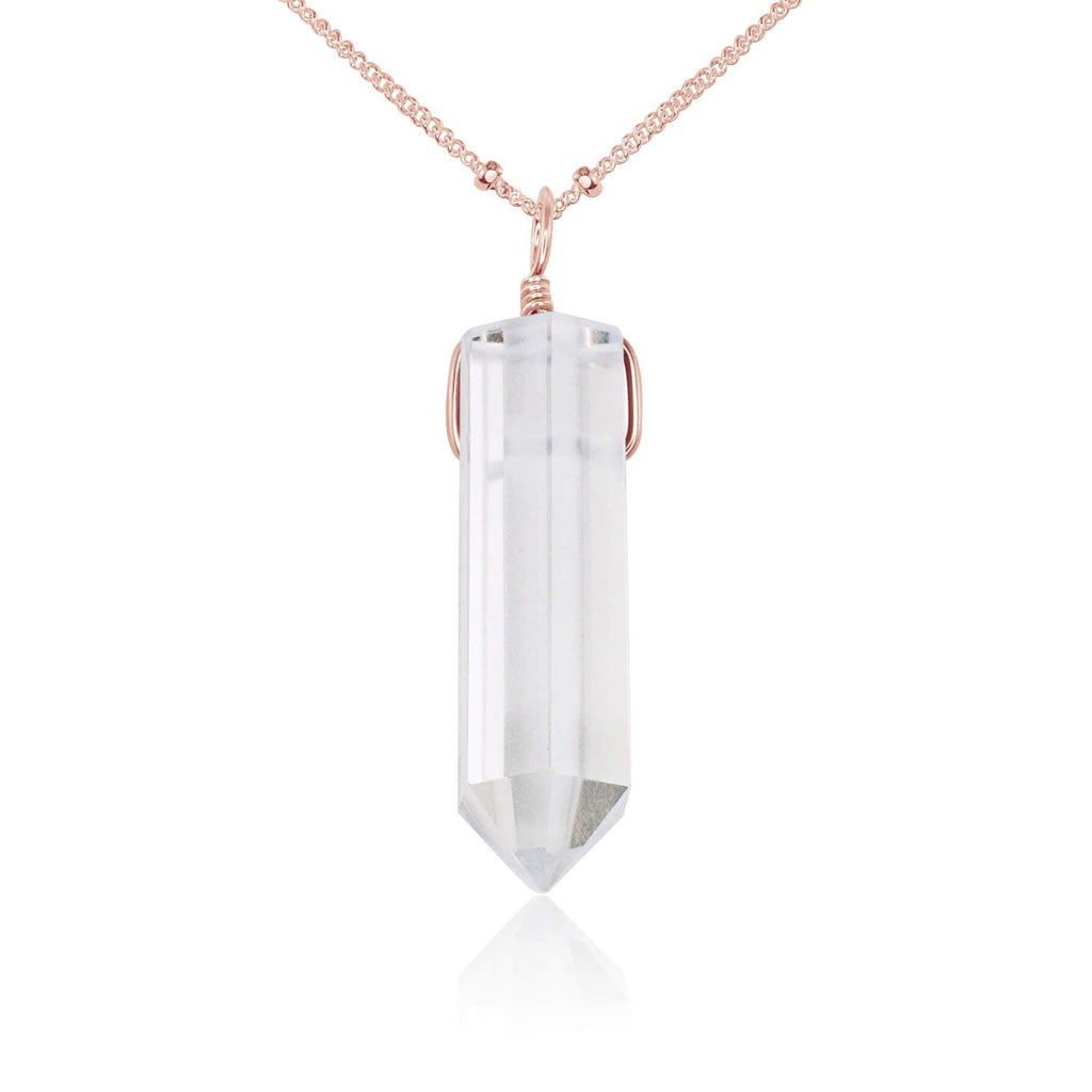 Crystal Quartz Gemstone Generator Tower Point Pendant Necklace - Crystal Quartz Gemstone Generator Tower Point Pendant Necklace - 14k Rose Gold Fill / Satellite - Luna Tide Handmade Crystal Jewellery