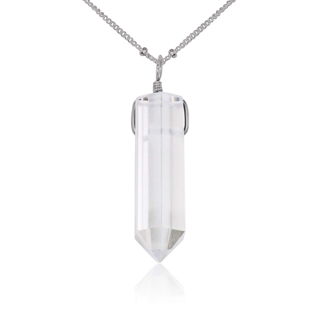 Crystal Quartz Gemstone Generator Tower Point Pendant Necklace - Crystal Quartz Gemstone Generator Tower Point Pendant Necklace - Stainless Steel / Satellite - Luna Tide Handmade Crystal Jewellery