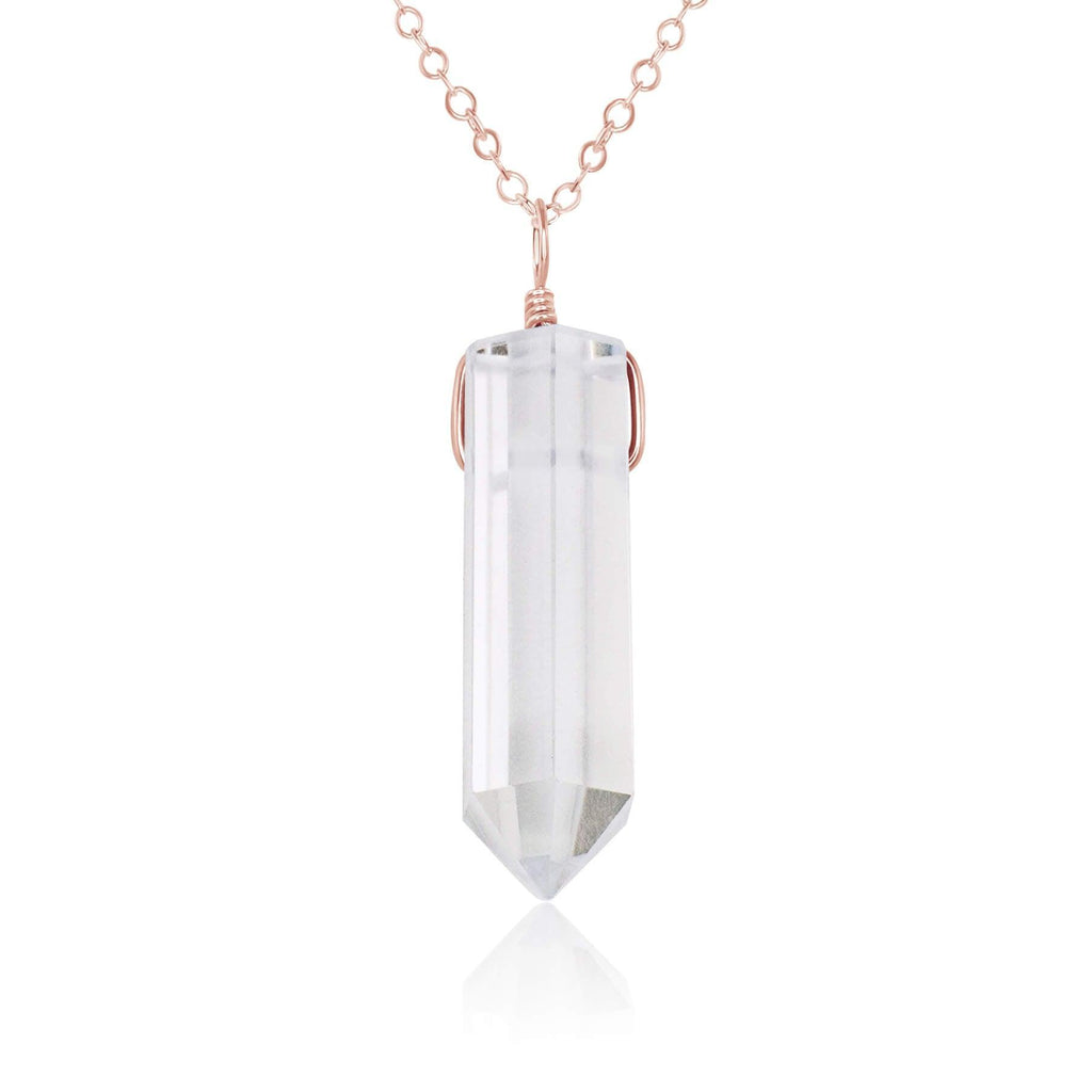 Crystal Quartz Generator Point Pendant Necklace - Crystal Quartz Generator Point Pendant Necklace - 14k Rose Gold Fill / Cable - Luna Tide Handmade Crystal Jewellery