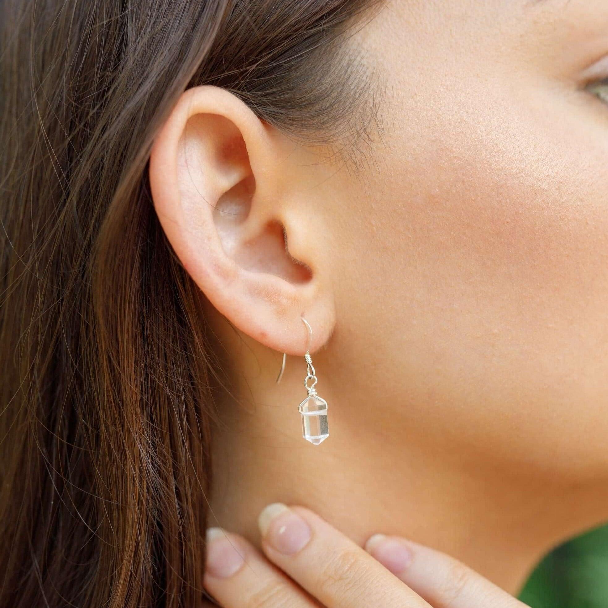 Crystal Quartz Mini Double Terminated Crystal Point Dangle Drop Earrings - Crystal Quartz Mini Double Terminated Crystal Point Dangle Drop Earrings - 14k Gold Fill - Luna Tide Handmade Crystal Jewellery