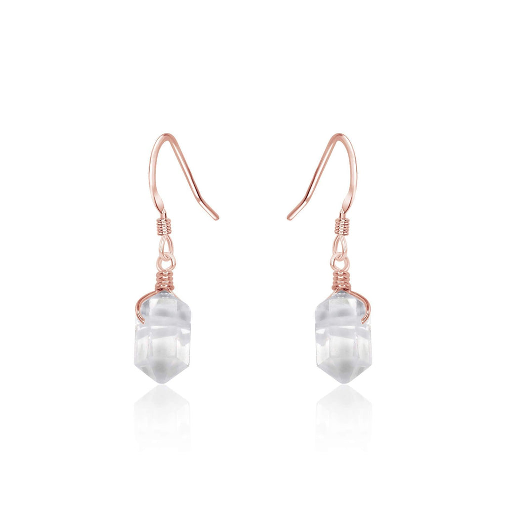 Crystal Quartz Mini Double Terminated Crystal Point Dangle Drop Earrings - Crystal Quartz Mini Double Terminated Crystal Point Dangle Drop Earrings - 14k Rose Gold Fill - Luna Tide Handmade Crystal Jewellery