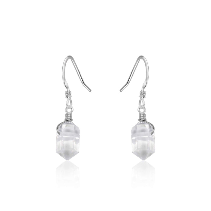 Crystal Quartz Mini Double Terminated Crystal Point Dangle Drop Earrings - Crystal Quartz Mini Double Terminated Crystal Point Dangle Drop Earrings - Sterling Silver - Luna Tide Handmade Crystal Jewellery