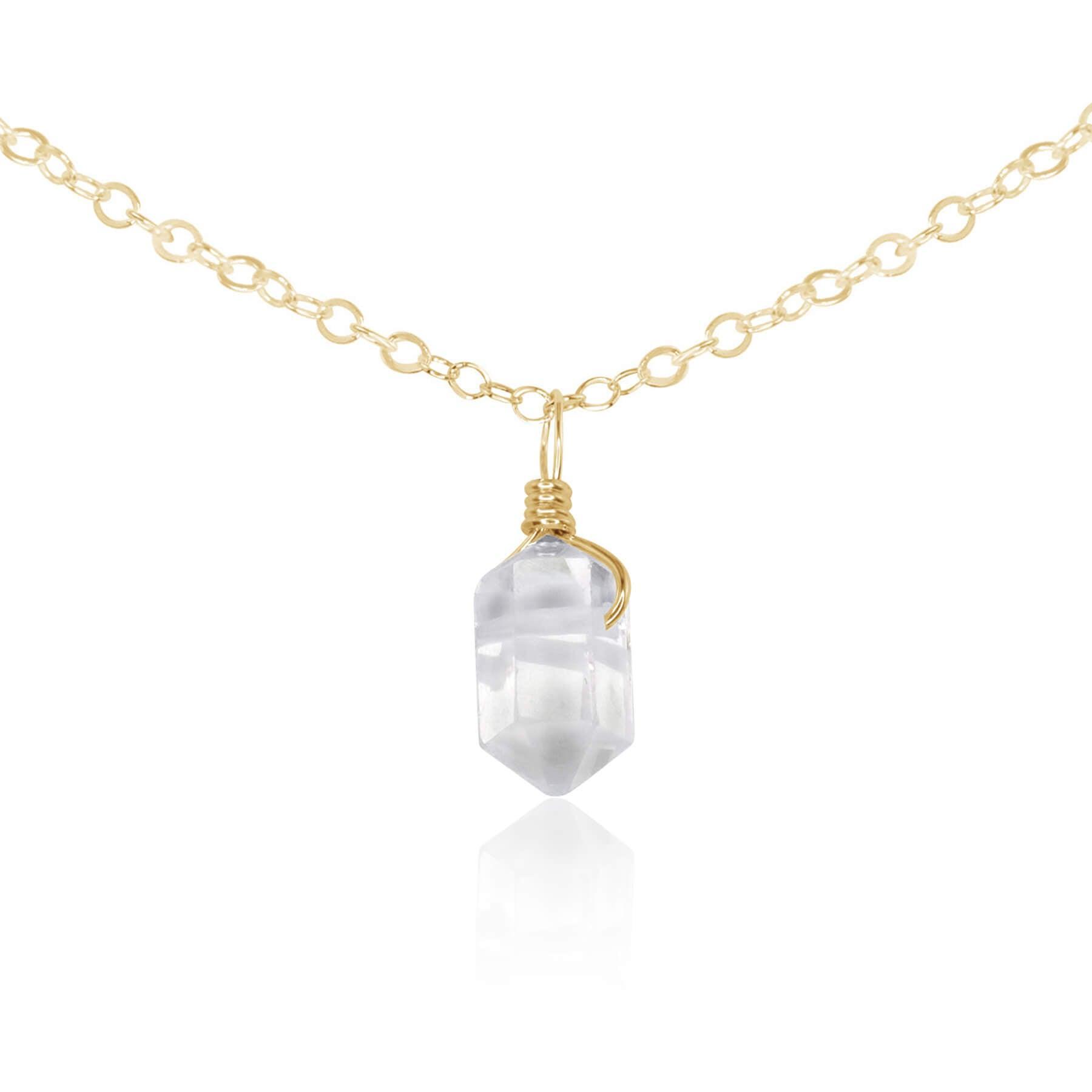 Crystal Quartz Mini Double Terminated Crystal Point Pendant Choker Necklace - Crystal Quartz Mini Double Terminated Crystal Point Pendant Choker Necklace - 14k Gold Fill / Cable - Luna Tide Handmade Crystal Jewellery