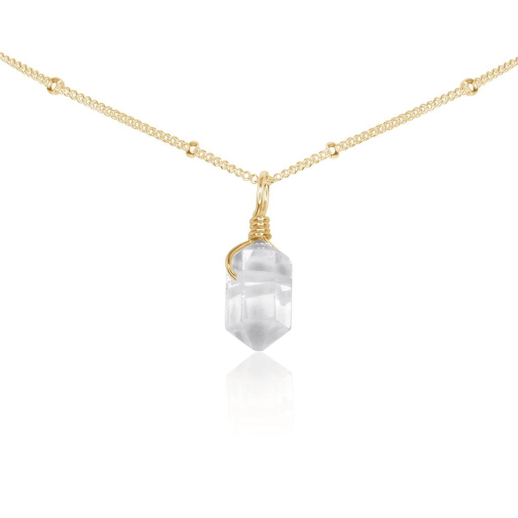 Crystal Quartz Mini Double Terminated Crystal Point Pendant Choker Necklace - Crystal Quartz Mini Double Terminated Crystal Point Pendant Choker Necklace - 14k Gold Fill / Satellite - Luna Tide Handmade Crystal Jewellery