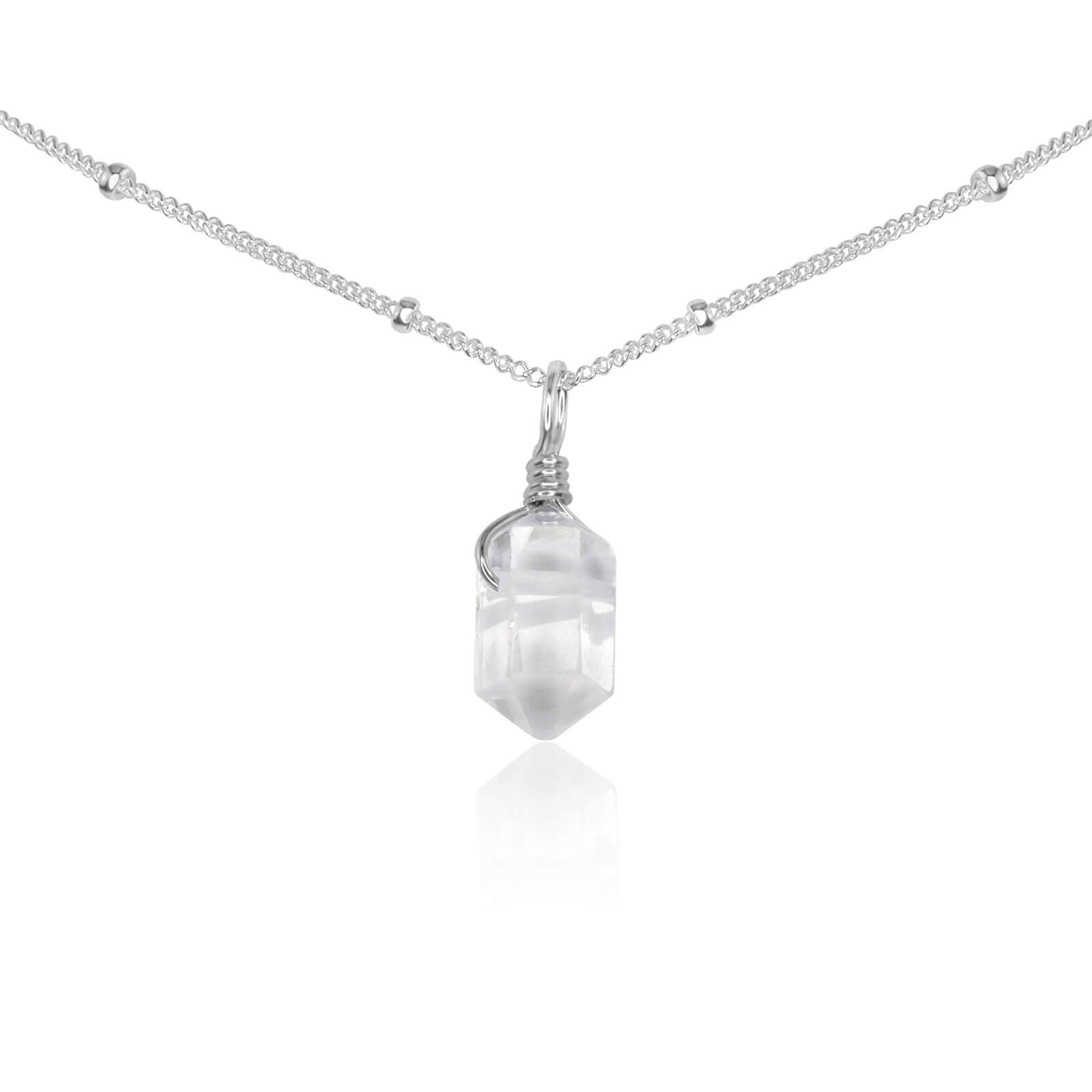 Crystal Quartz Mini Double Terminated Crystal Point Pendant Choker Necklace - Crystal Quartz Mini Double Terminated Crystal Point Pendant Choker Necklace - Sterling Silver / Satellite - Luna Tide Handmade Crystal Jewellery