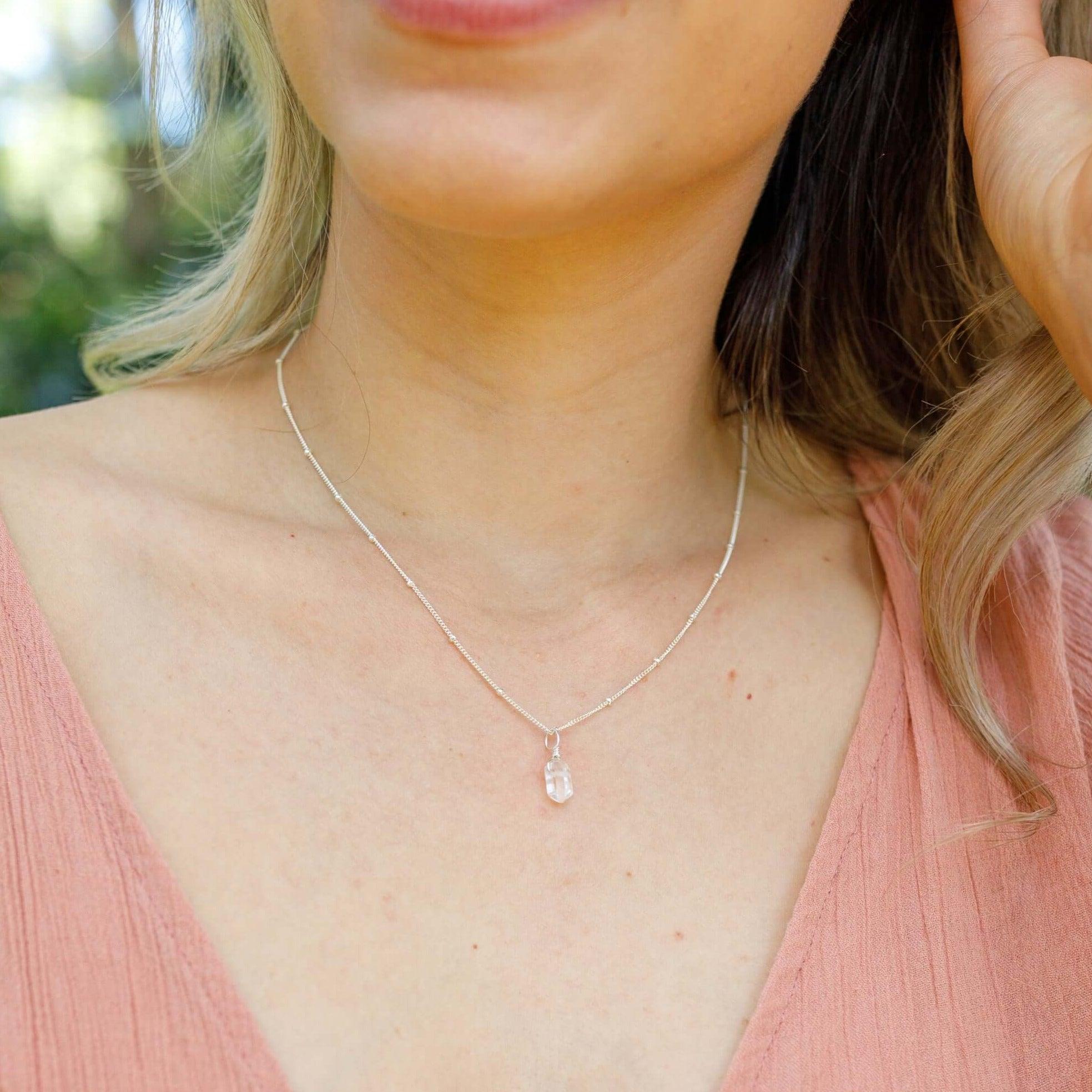 Crystal Quartz Mini Double Terminated Crystal Point Pendant Necklace - Crystal Quartz Mini Double Terminated Crystal Point Pendant Necklace - 14k Gold Fill / Cable - Luna Tide Handmade Crystal Jewellery