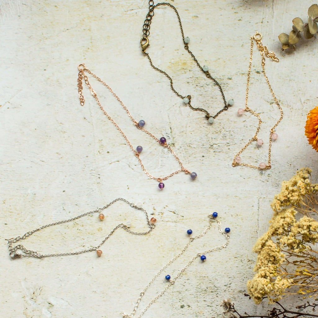 Bead Drop Anklet - Bronze - 14K Gold Fill - Sterling Silver - Stainless Steel - 14K Rose Gold Fill - Luna Tide Handmade Jewellery