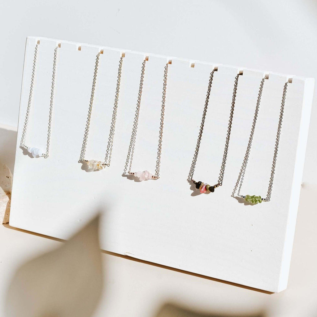 Chip Bead Bar Necklace - Bronze - Stainless Steel - Sterling Silver - 14K Rose Gold Fill - 14K Gold Fill - Luna Tide Handmade Jewellery