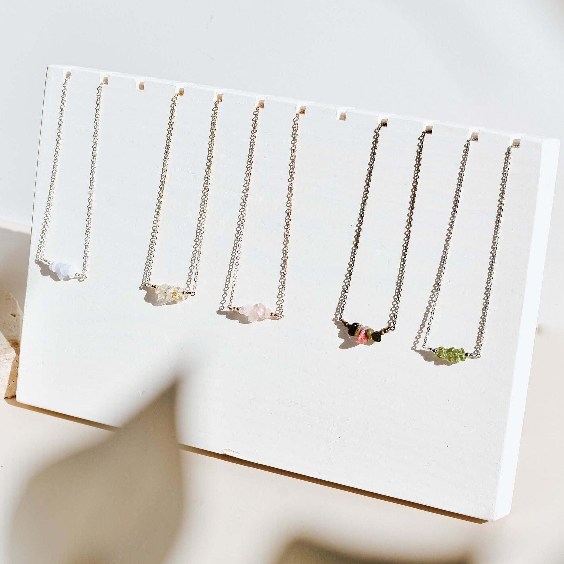 Chip Bead Bar Necklace - Bronze - Stainless Steel - Sterling Silver - 14K Rose Gold Fill - 14K Gold Fill - Luna Tide Handmade Jewellery