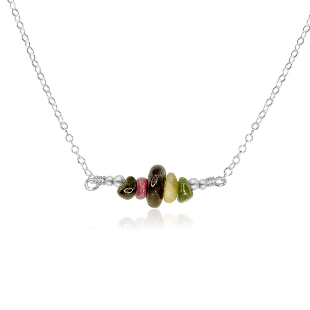 Chip Bead Bar Necklace - Sterling Silver - Luna Tide Handmade Jewellery