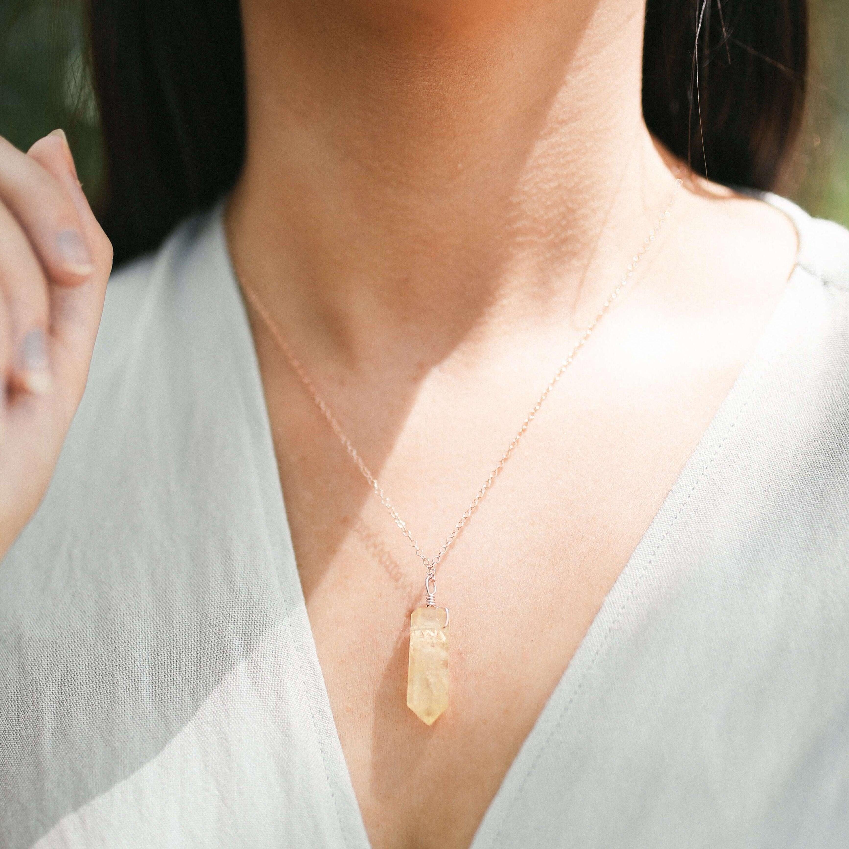 Large Crystal Point Necklace - 14K Rose Gold Fill - Luna Tide Handmade Jewellery