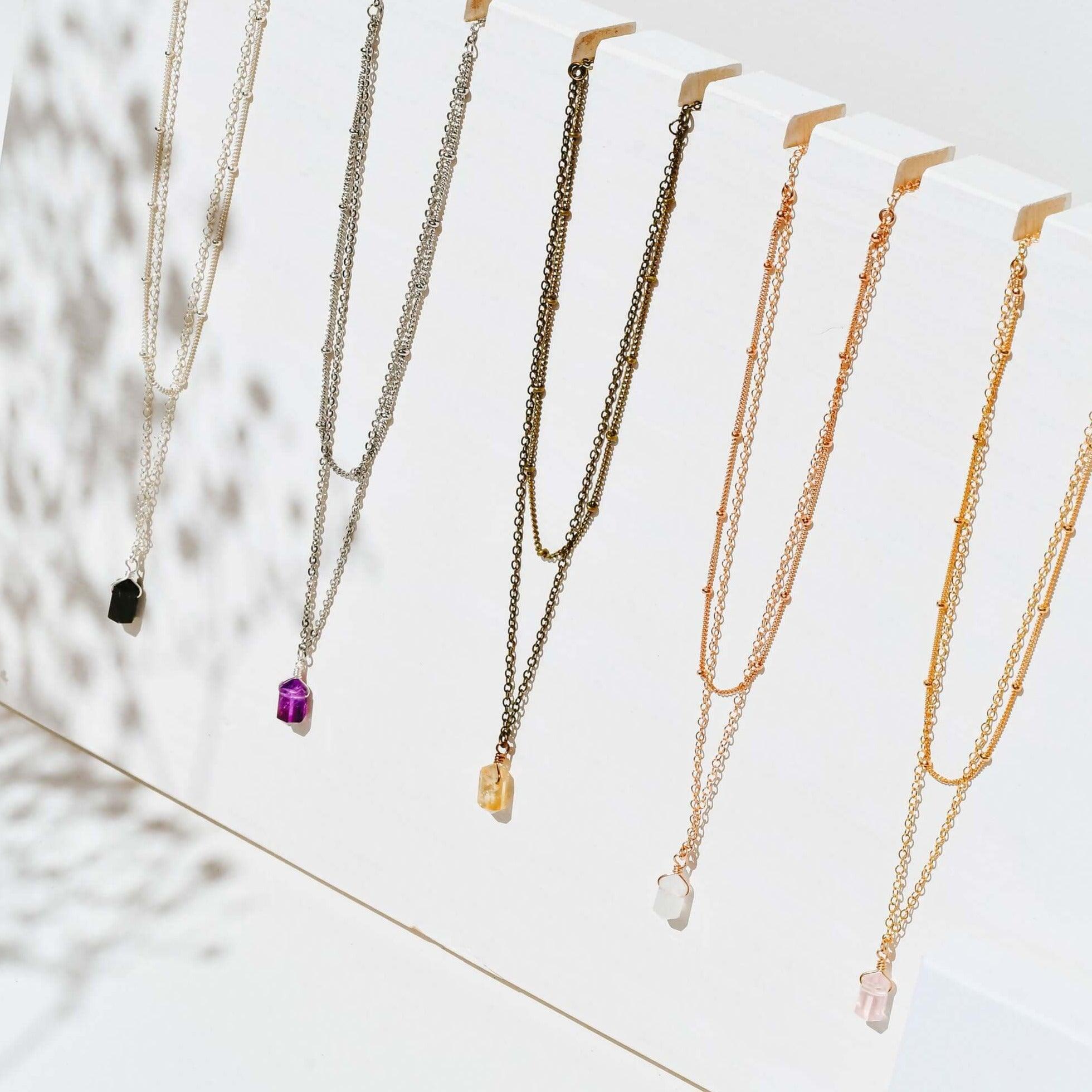 Double Terminated Crystal Layered Choker - Bronze - Stainless Steel - Sterling Silver - 14K Rose Gold Fill - 14K Gold Fill - Luna Tide Handmade Jewellery