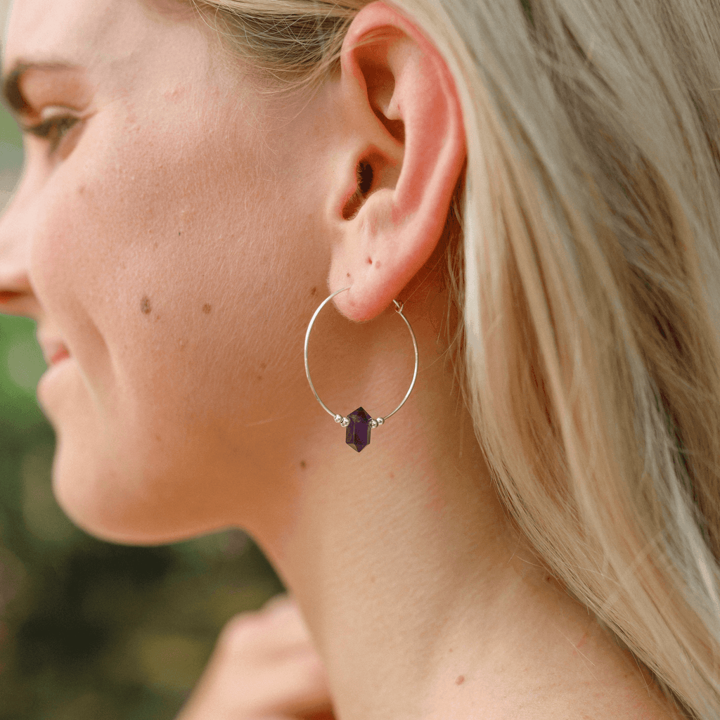 Custom Large Hoop Double Terminated Crystal Point Earrings - Custom Large Hoop Double Terminated Crystal Point Earrings - 14k Gold Fill / 20mm - Luna Tide Handmade Crystal Jewellery