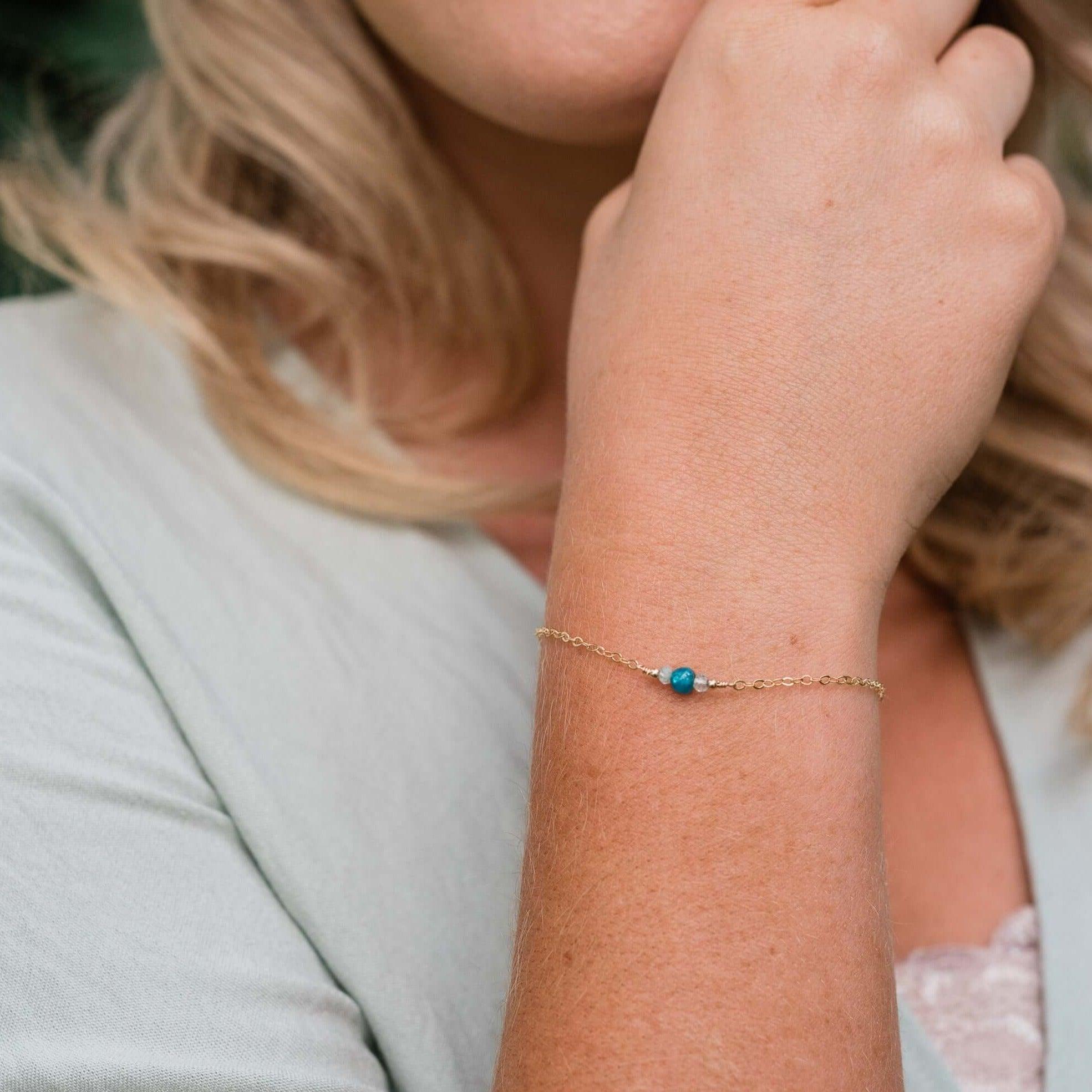 Dainty Apatite Gemstone Bracelet - Dainty Apatite Gemstone Bracelet - 14k Gold Fill - Luna Tide Handmade Crystal Jewellery