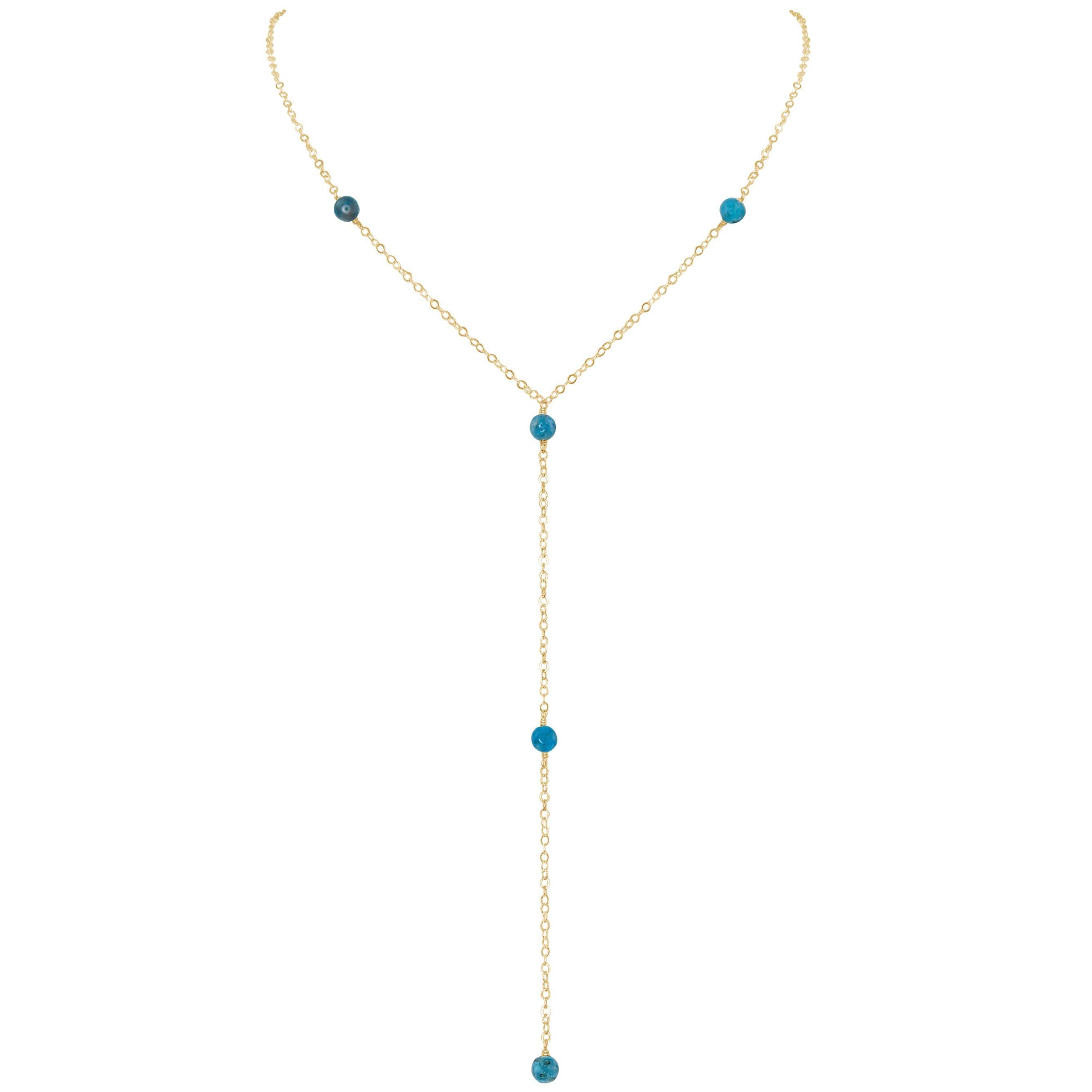 Dainty Apatite Lariat Necklace - Dainty Apatite Lariat Necklace - 14k Gold Fill - Luna Tide Handmade Crystal Jewellery