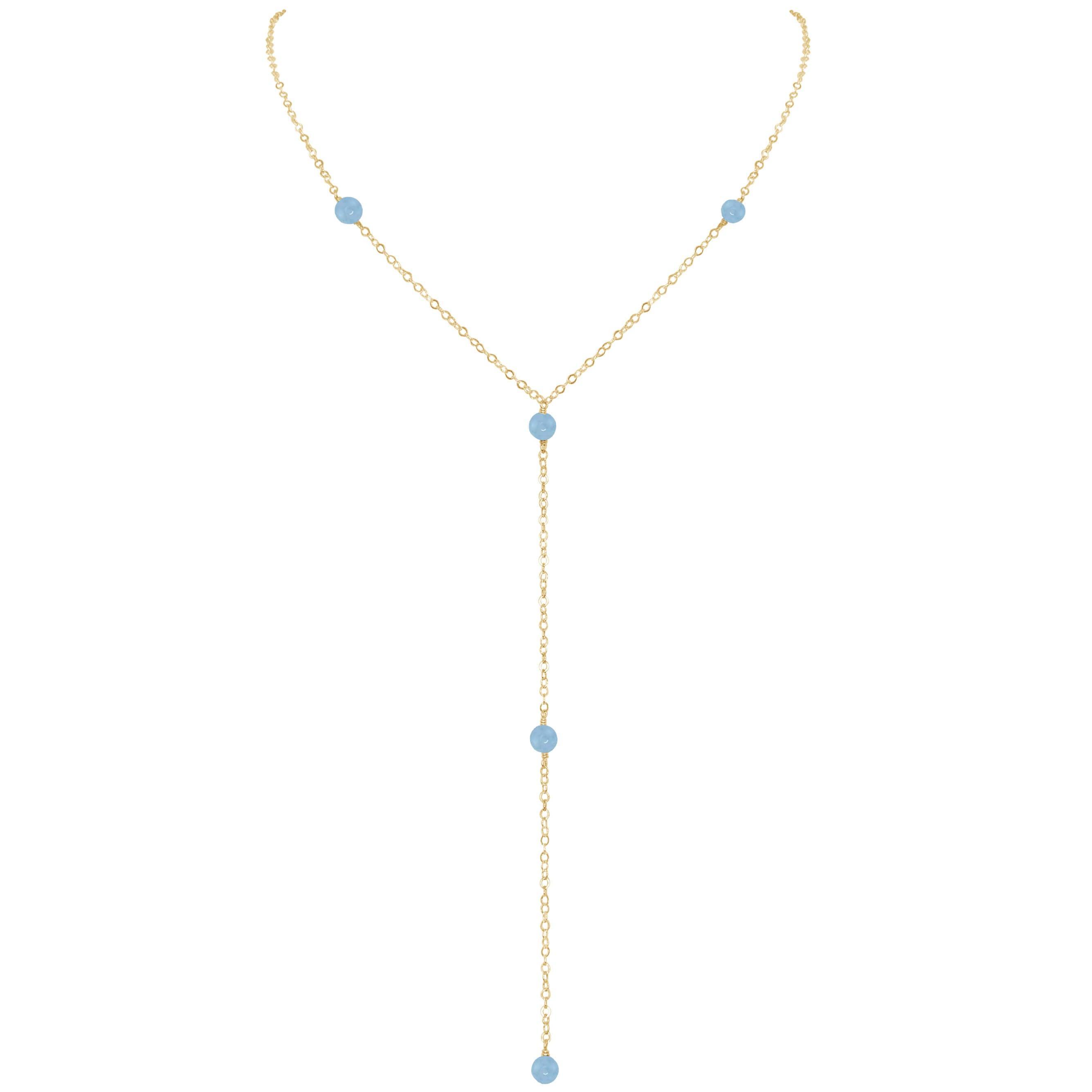 Dainty Aquamarine Lariat Necklace - Dainty Aquamarine Lariat Necklace - 14k Gold Fill - Luna Tide Handmade Crystal Jewellery