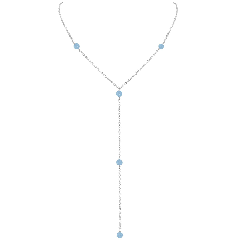 Dainty Aquamarine Lariat Necklace - Dainty Aquamarine Lariat Necklace - Sterling Silver - Luna Tide Handmade Crystal Jewellery